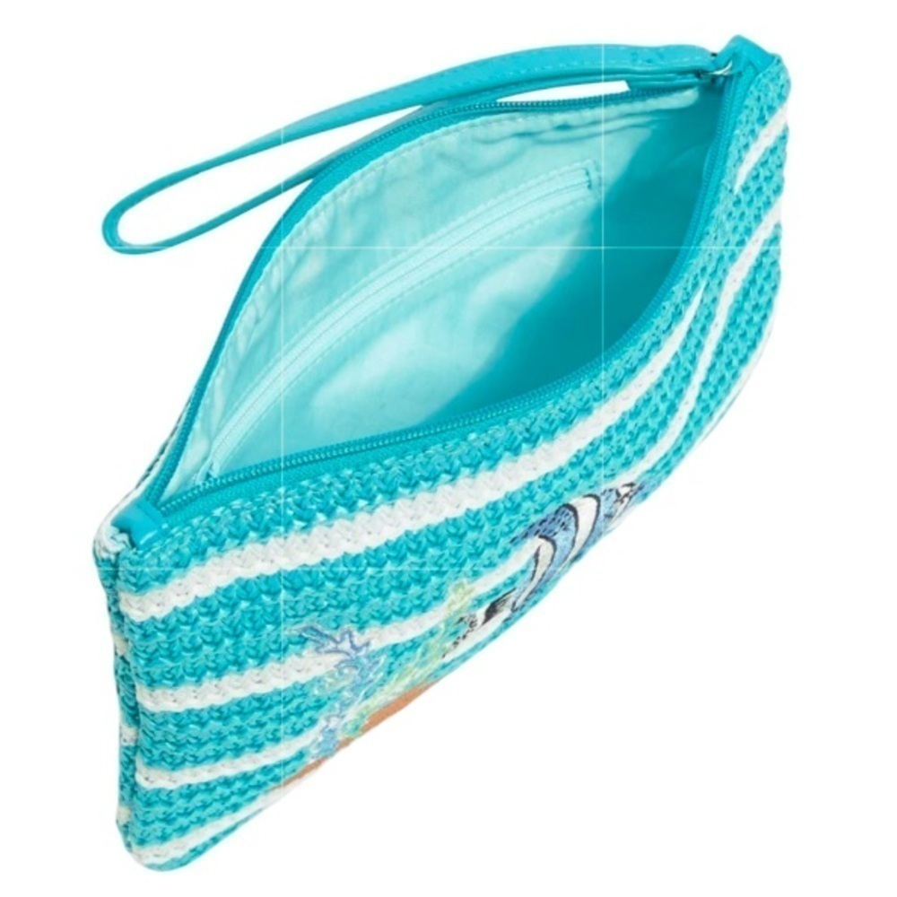 🆕 Vera Bradley Zip Top Straw Wristlet Antilles Treasure Fish Turquoise/White 🐟 - Picture 5 of 5